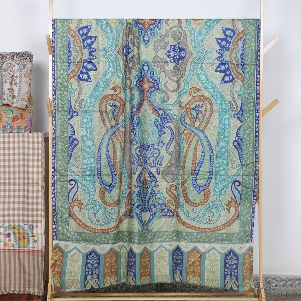 Turquoise Kalamkari Shawl With Paisley Motifs