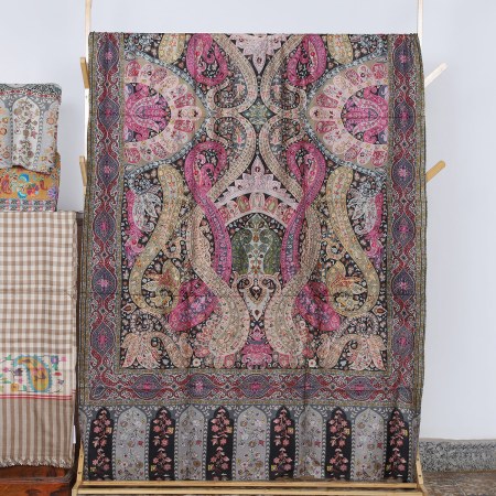 Multicolor Kalamkari Shawl With Mihrab Border