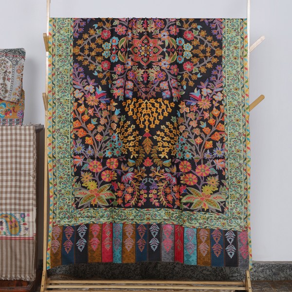 Sage Green Kalamkari Shawl With Mihrab Border