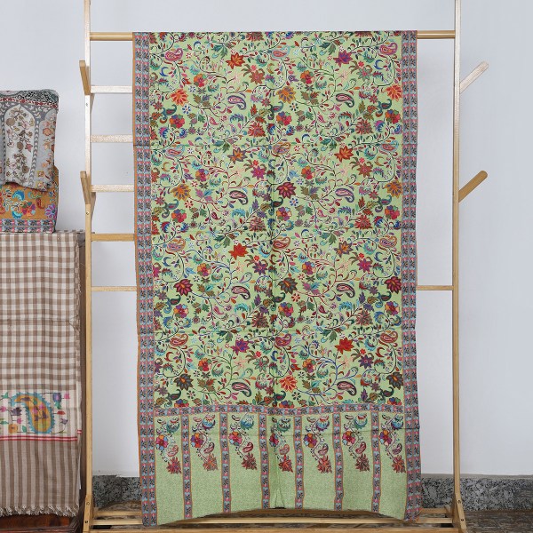 Kalamkari Forest Green Stole With Floral Patterning
