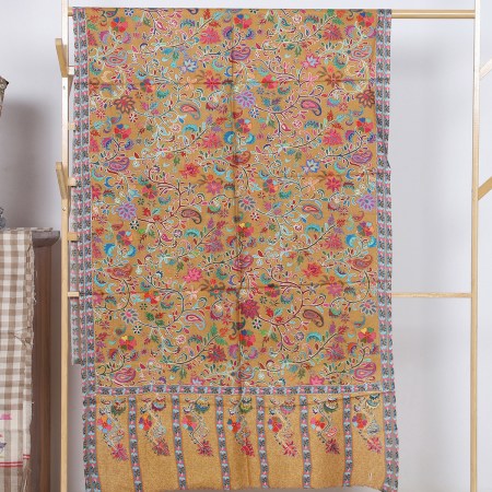 Mustard Kalamkari Stole With Floral Motifs
