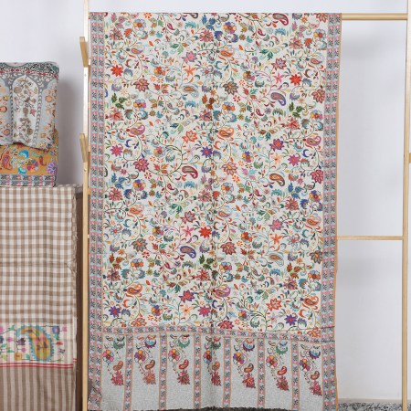 Kalamkari Beige Stole With Floral Motifs