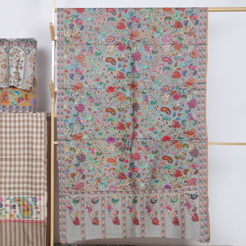 Kalamkari Stole Beige With Floral Motifs