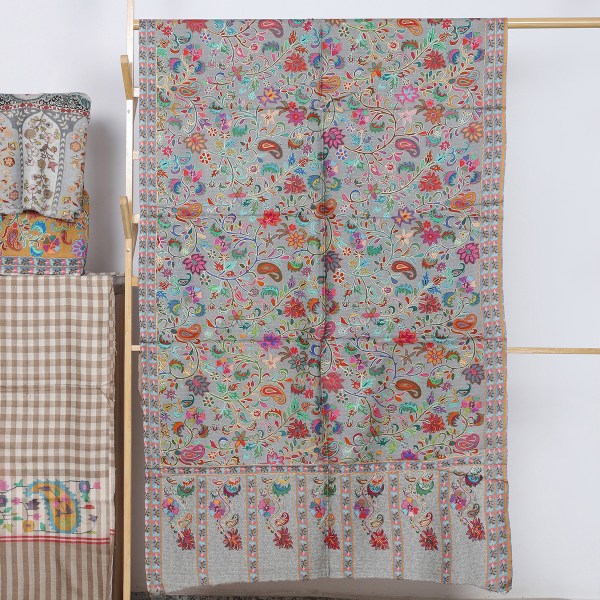 Kalamkari Stole Beige With Floral Motifs