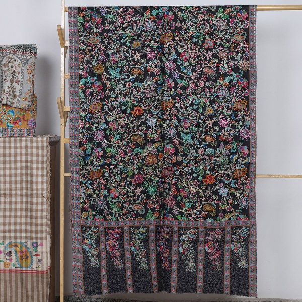 Black Kalamkari Stole With Floral Motifs