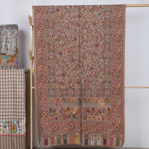 Antique Beige Kalamkari Stole With Floral & Paisley Motifs