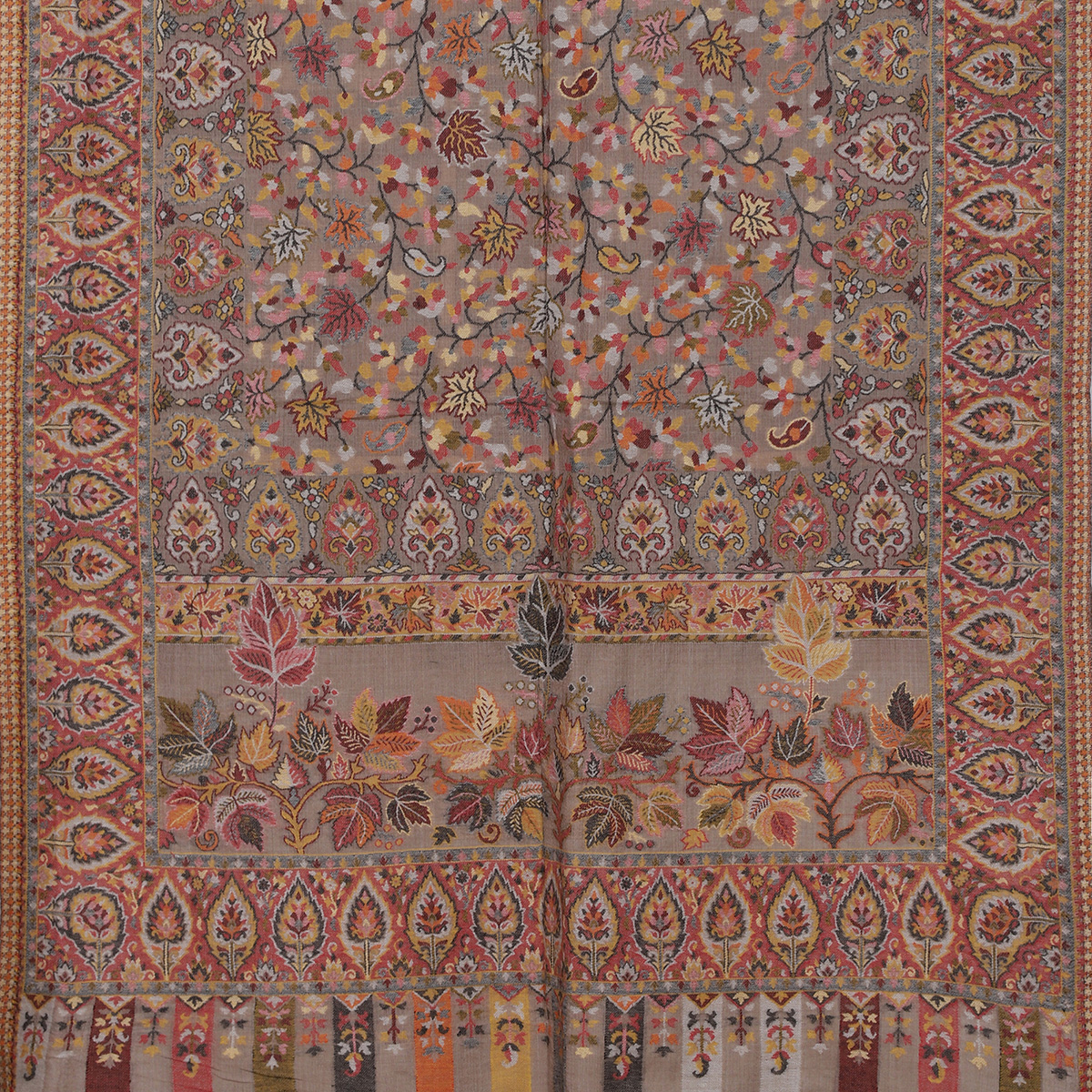 Antique Beige Kalamkari Stole With Floral & Paisley Motifs - Image 2