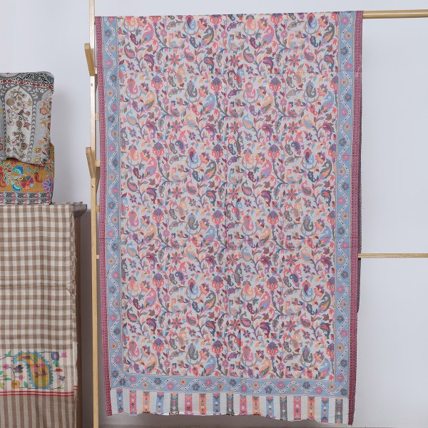 Cream Kalamkari Stole Floral & Motifs