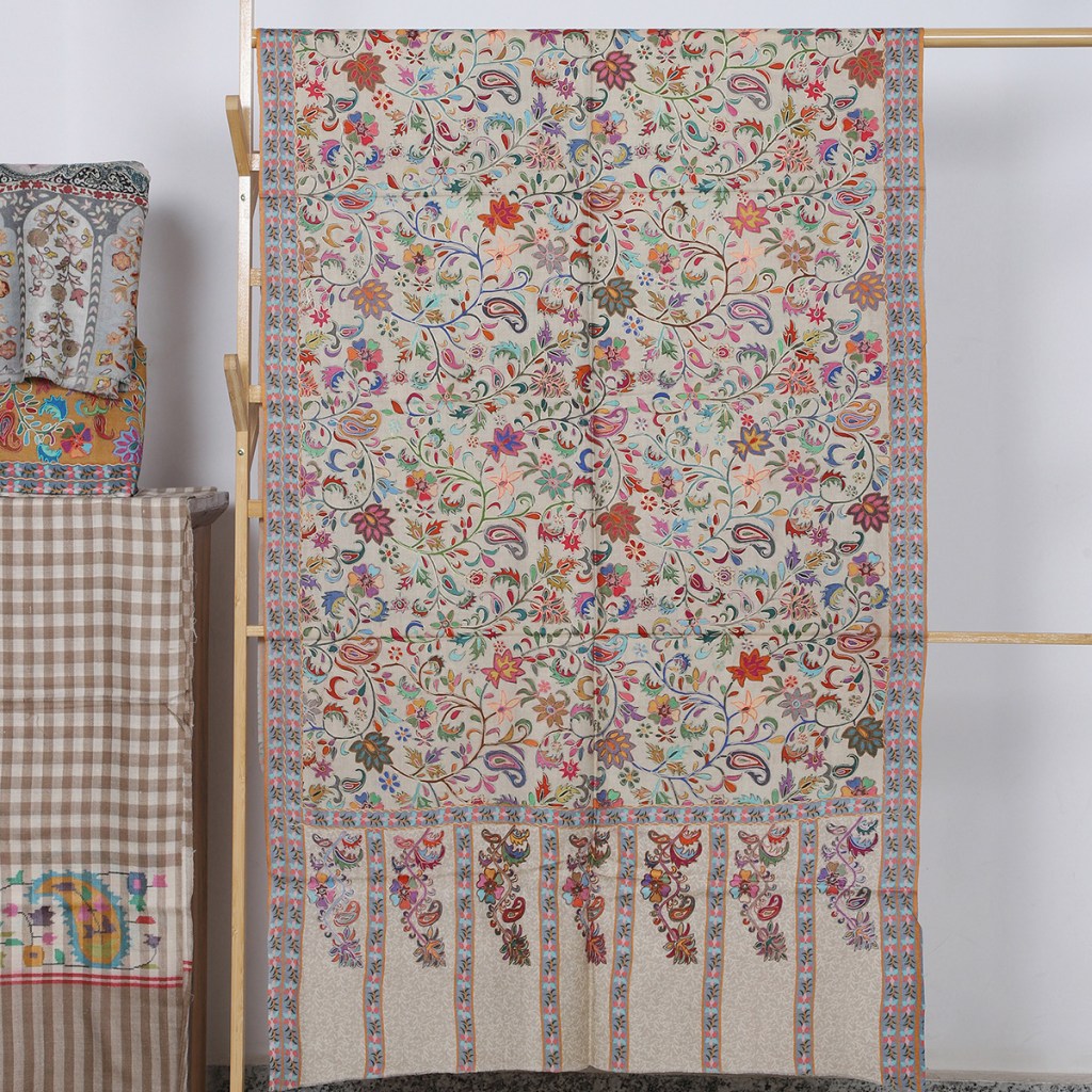 Kalamkari Cream Stole Floral & Motifs