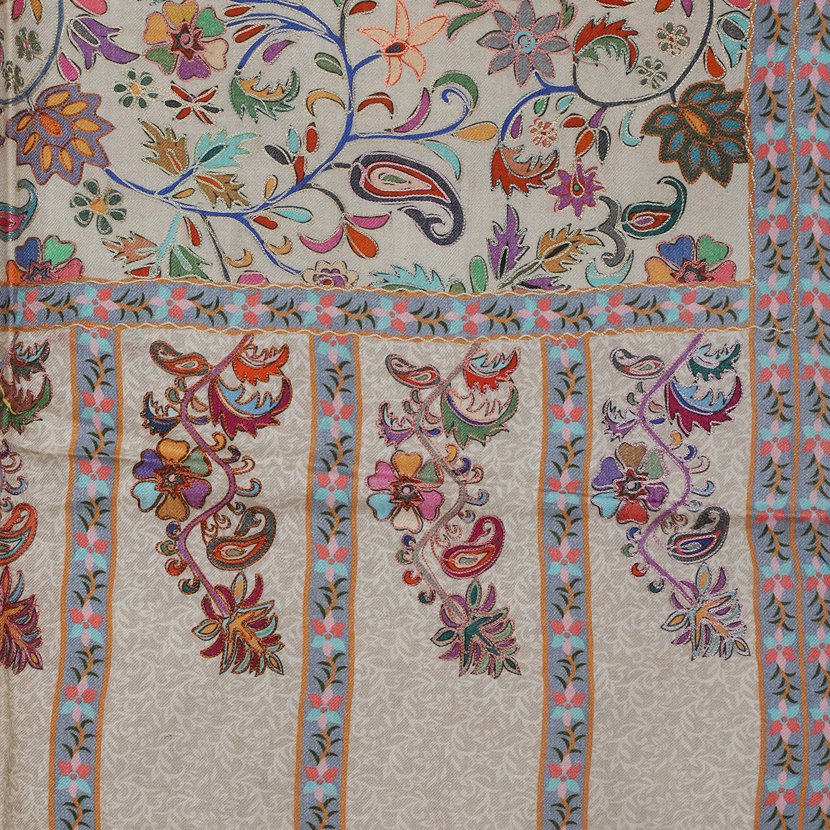 Kalamkari Cream Stole Floral & Motifs - Image 2