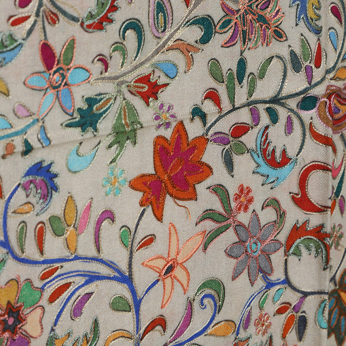 Kalamkari Cream Stole Floral & Motifs - Image 4