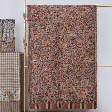 Kalamkari Beige Stole Floral & Motifs