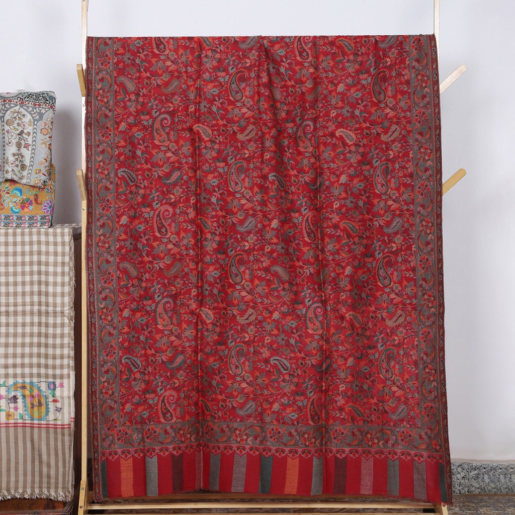 Ornage Multicolor Kalamkari Shawl With Paisley Motifs