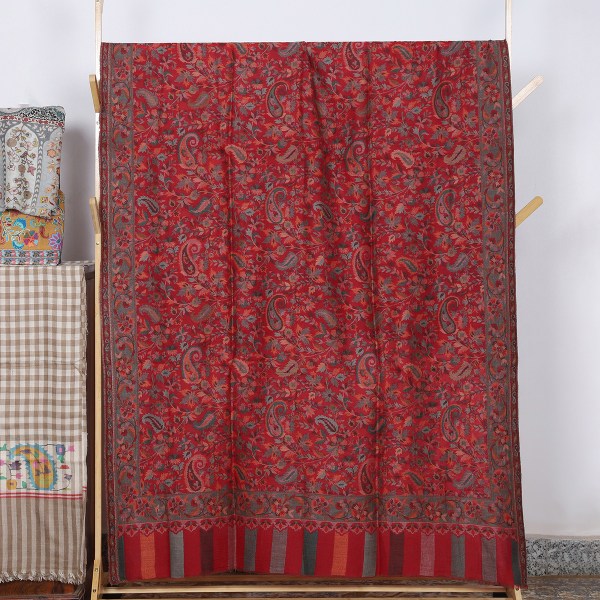 Ornage Multicolor Kalamkari Shawl With Paisley Motifs