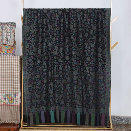 Black Kalamkari Shawl With Floral & Motifs