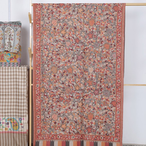 Beige Kalamkari Shawl With Floral & Motifs