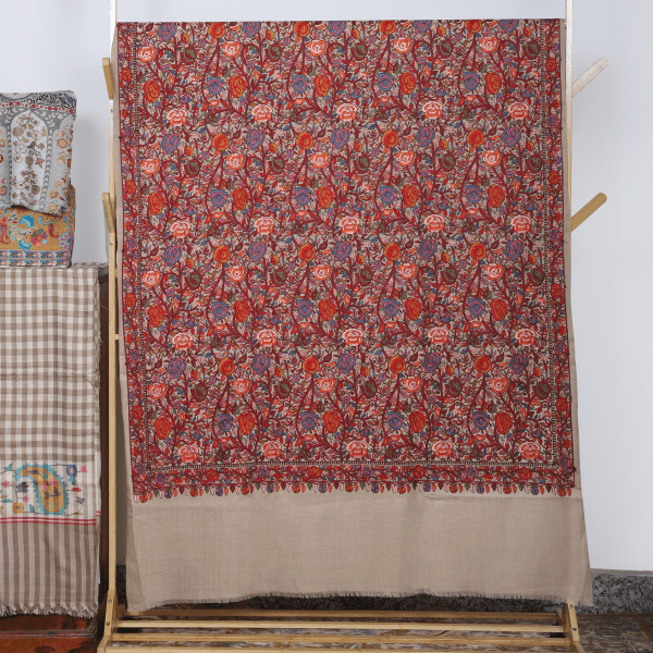 Cream Jamawar Shawl With Floral & Motifs