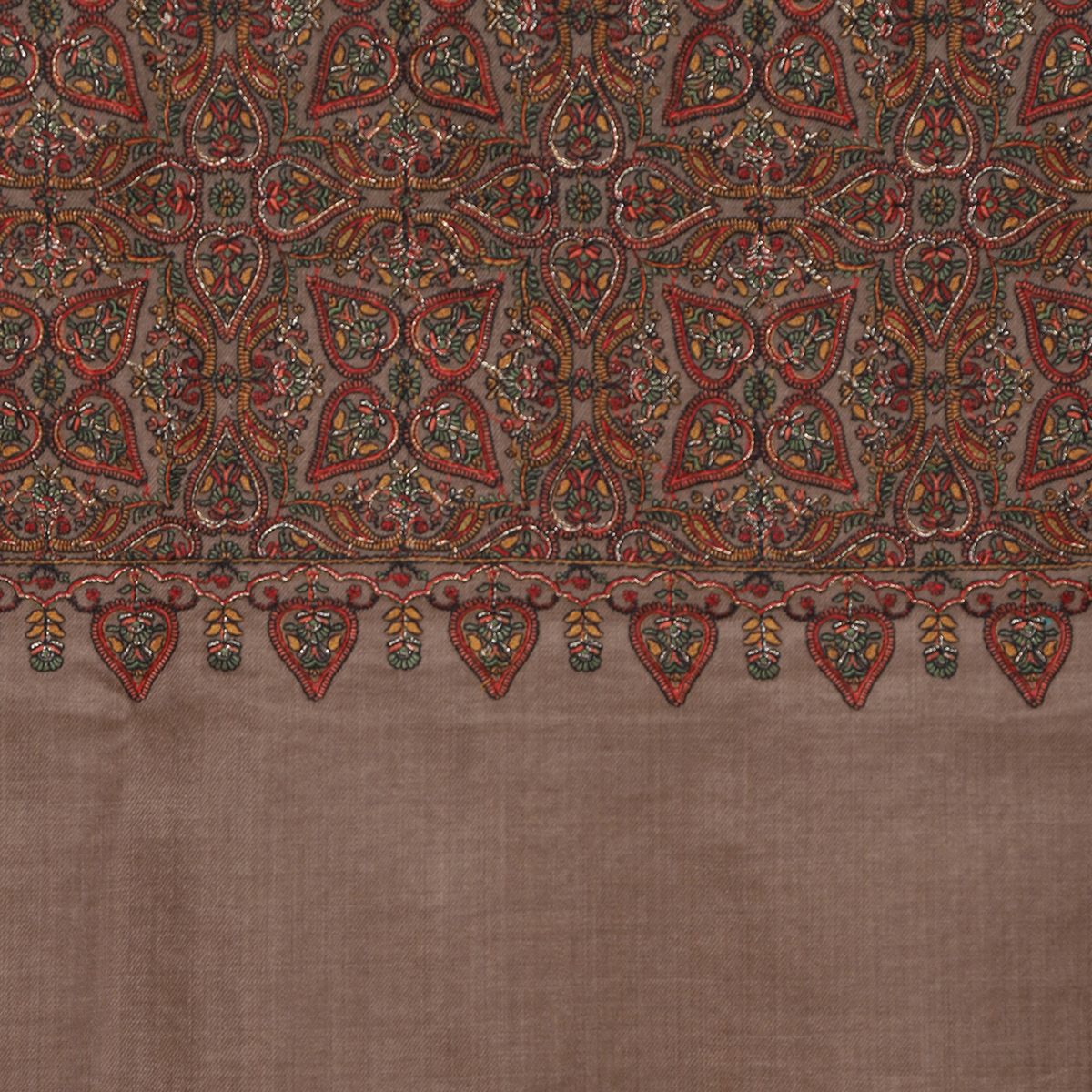 Beige Jamawar Shawl With Floral & Motifs - Image 2