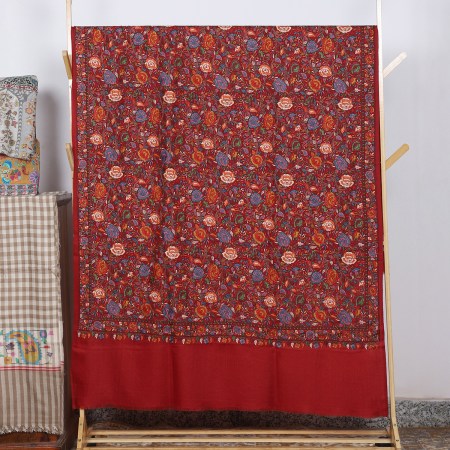 Red Jamawar Shawl With Floral & Motifs