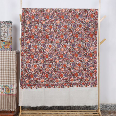 Jamawar Cream  Shawl With Floral & Motifs