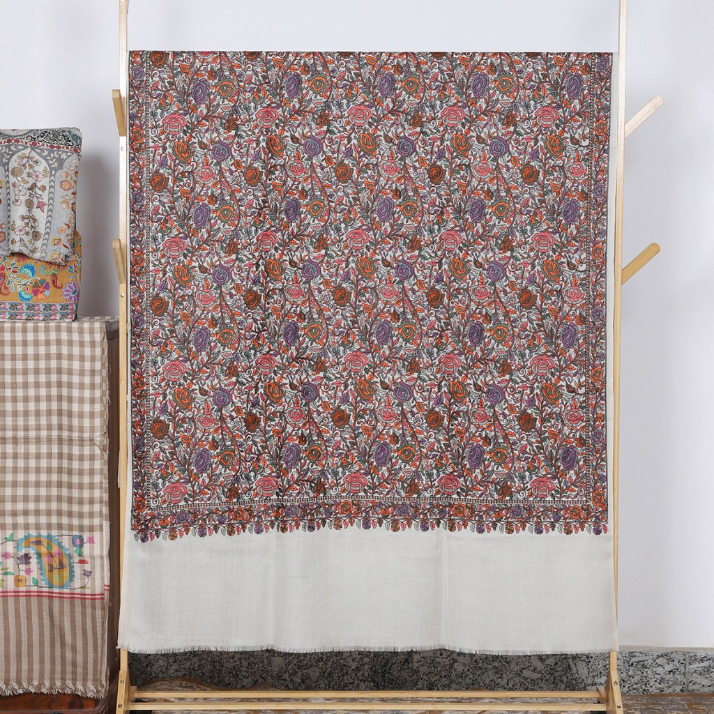 Jamawar Shawl Cream With Floral & Motifs