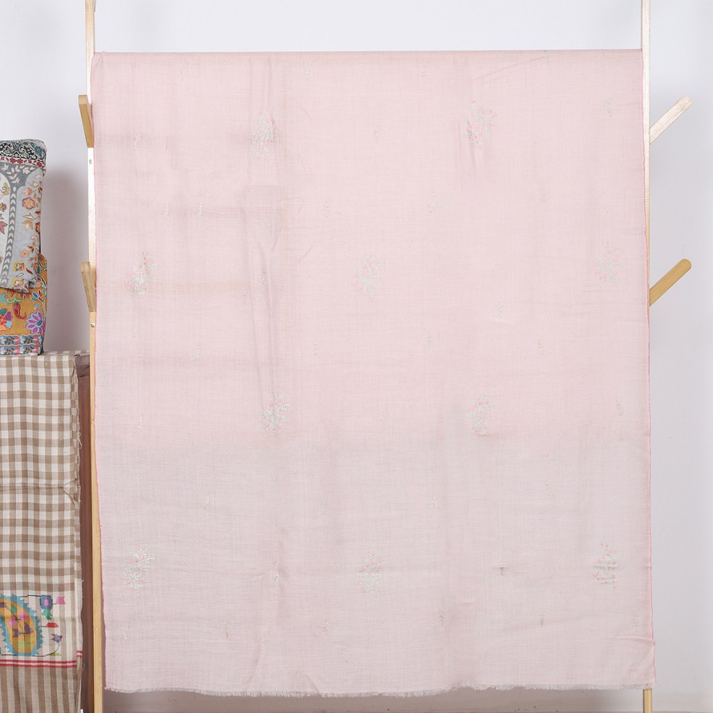 Pink Pure Pashmina Shawl With Delicate Floral Buti