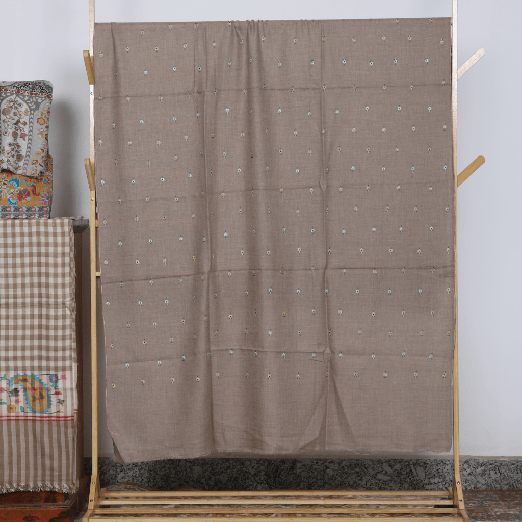Taupe Pure Pashmina Shawl With Delicate Floral Buti