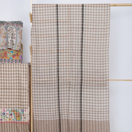 Beige And White Striped Checkered Pure Pashmina Stole