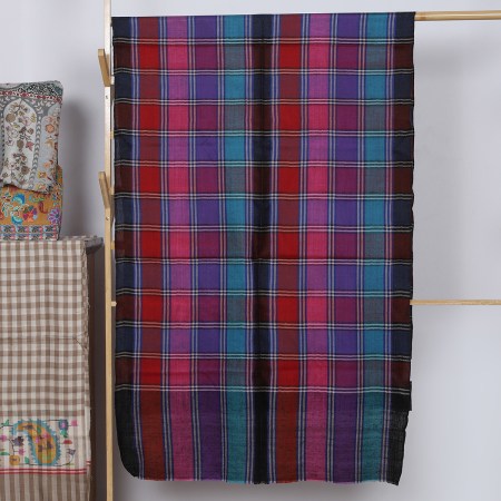 Multicolor Handwoven Checkered Pure Pashmina Stole