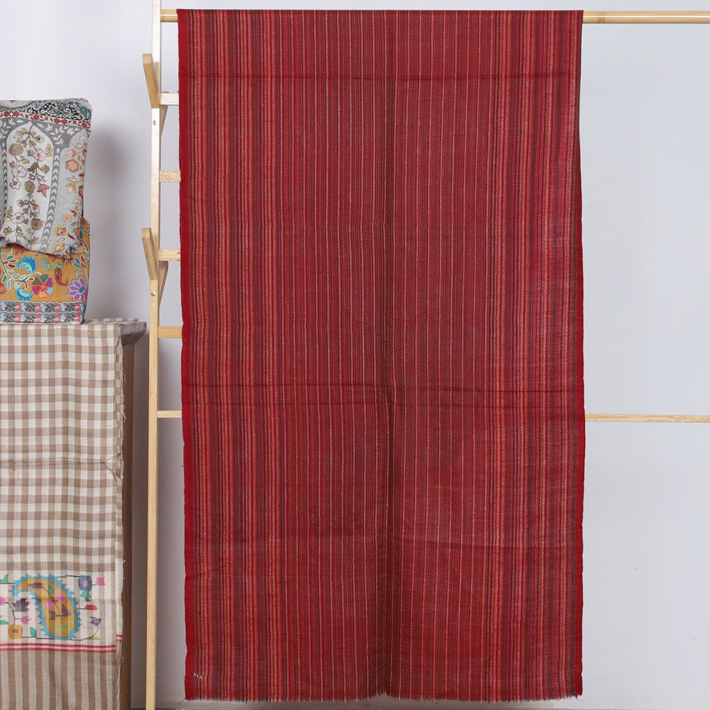 Red Handwoven Striped Pure Pashmina Stole