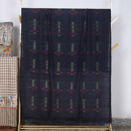 Navy Blue Handwoven Ikat Pure Pashmina Shawl