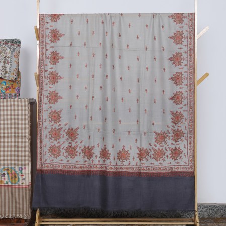 Beige And Black Handwoven Pure Pashmina Shawl