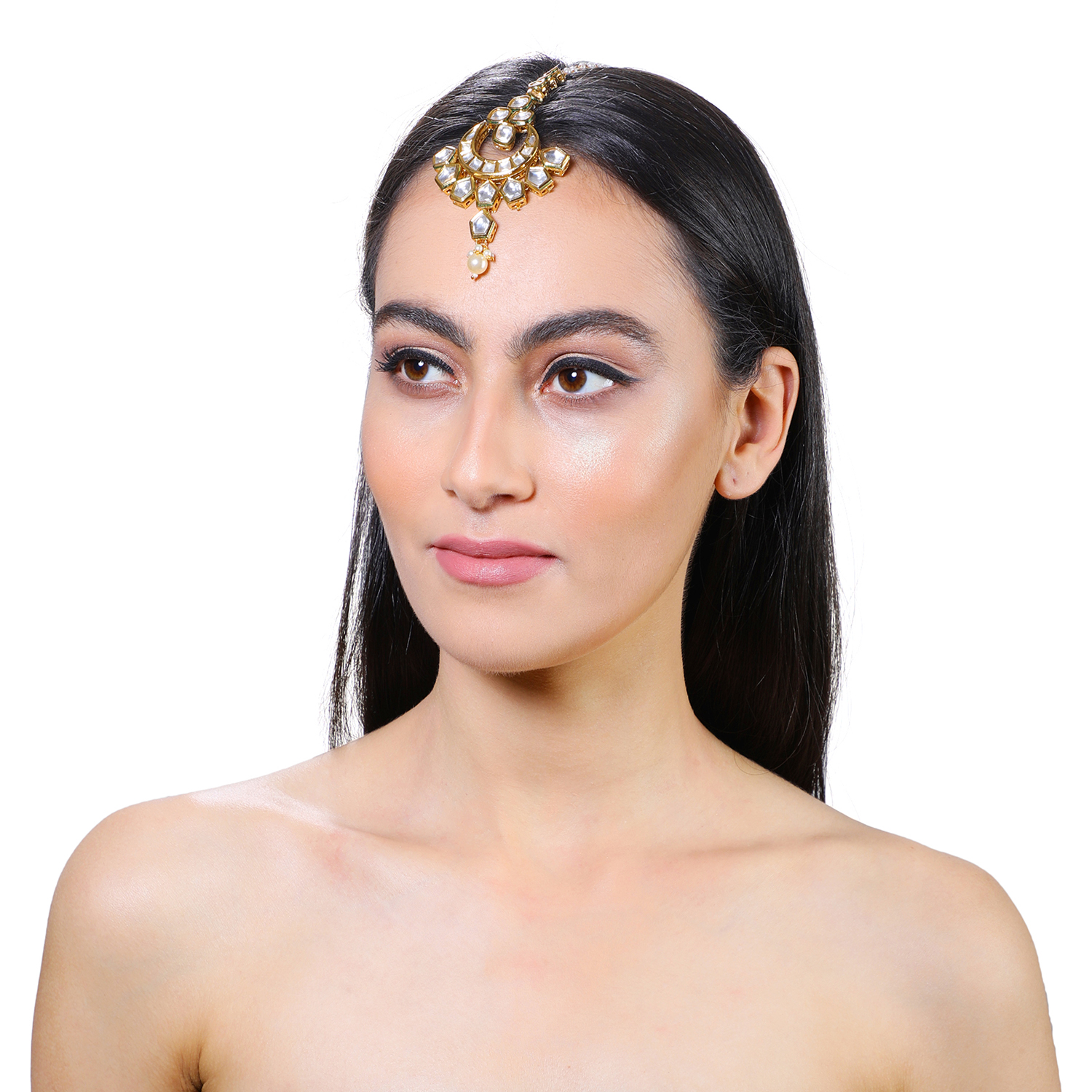 Gold Plated Kundan Maangtikka With Pearls Drop