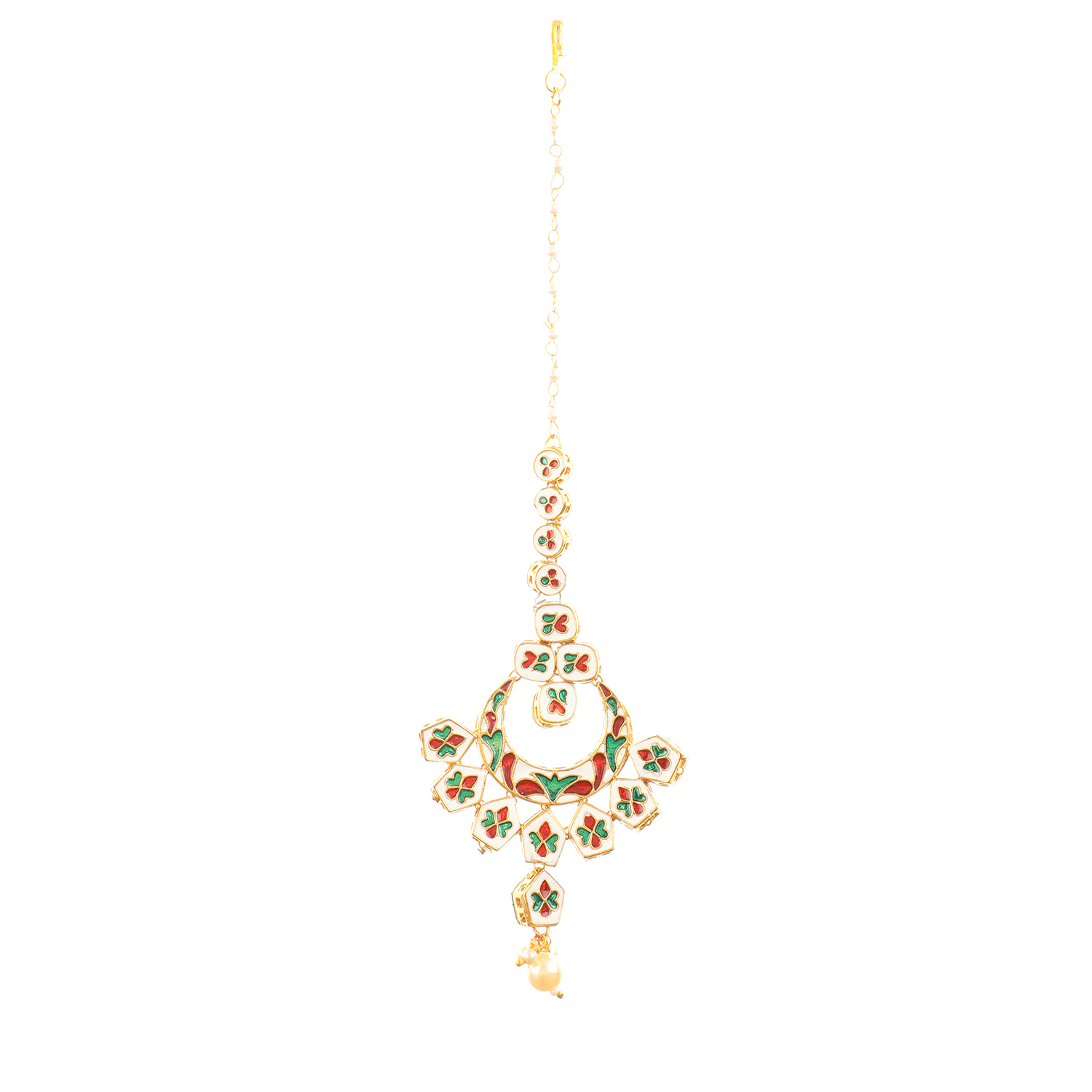 Gold Plated Kundan Maangtikka With Pearls Drop - Image 4