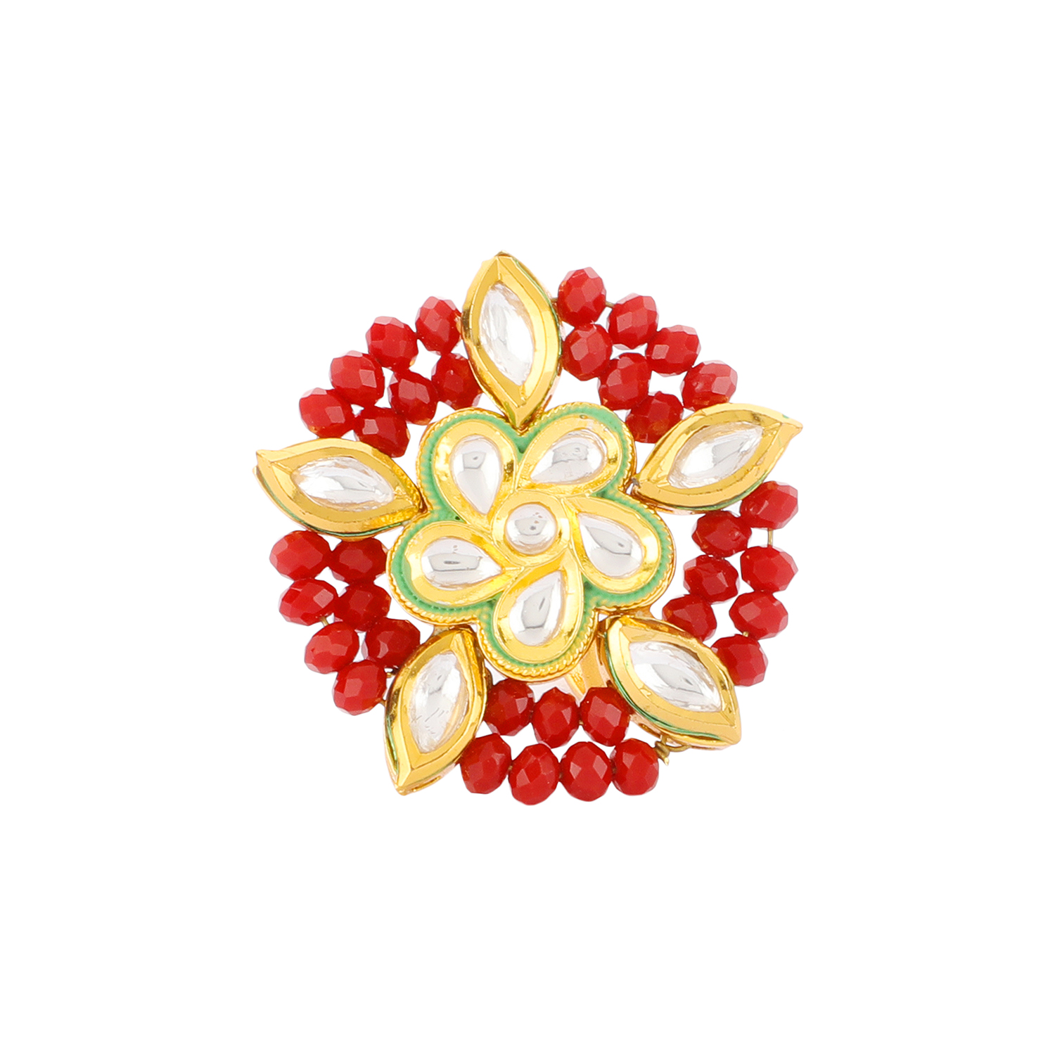 Gold Plated Red Stone Flower Ring - Image 3