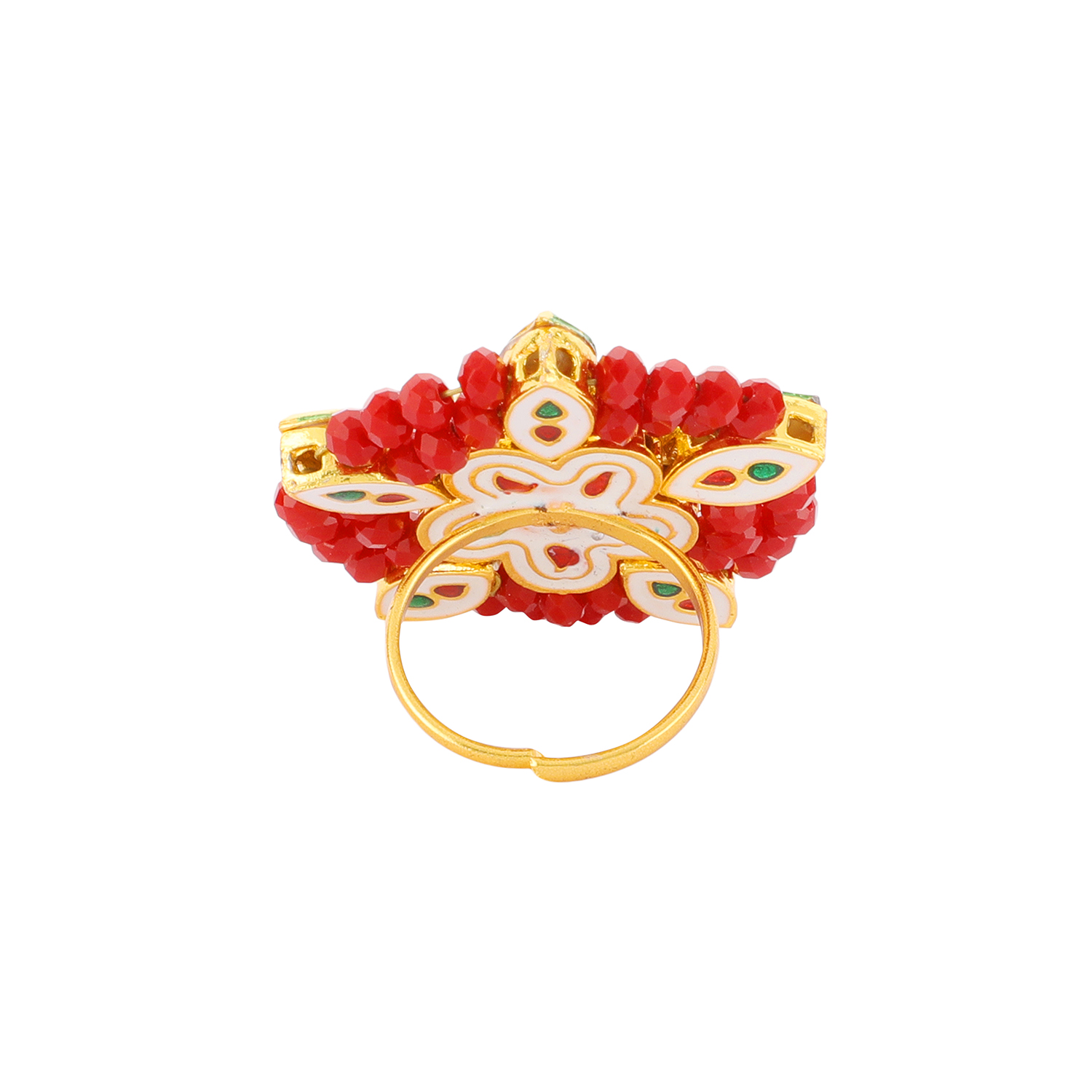 Gold Plated Red Stone Flower Ring - Image 4