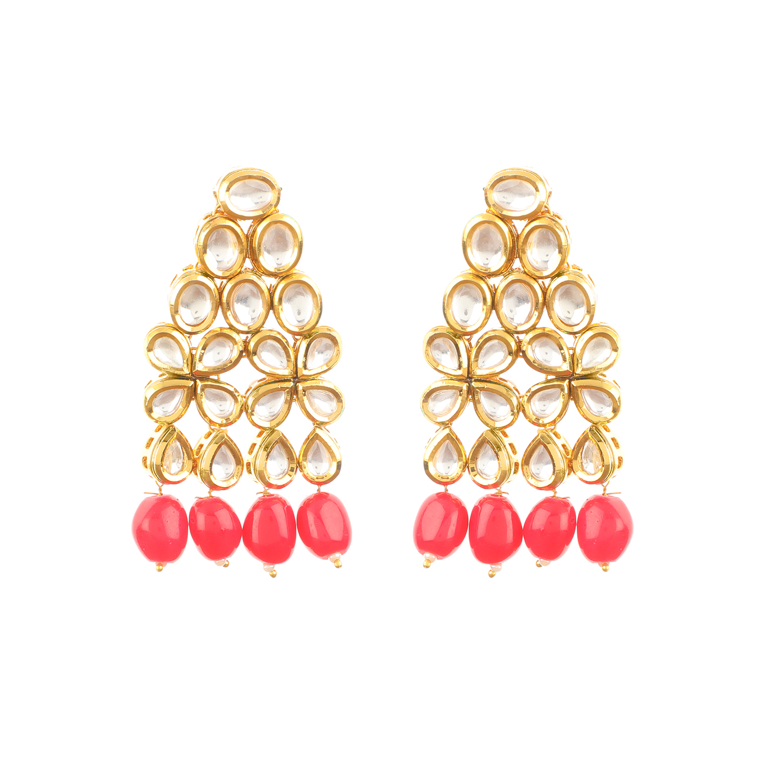 Gold Plated Kundan Earings With Pink Stone - Image 4